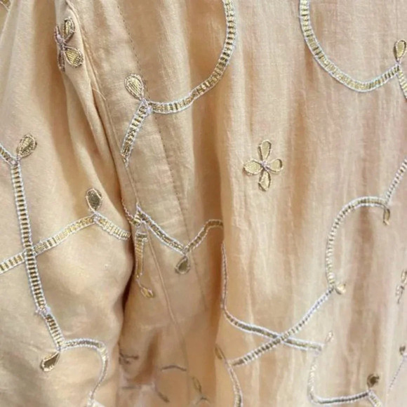 Hand Crafted Indian Kurta Jacket  Long Cotton Duster Gold Embroidery  NWT - Picture 8 of 13